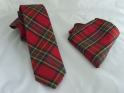 NEW> Royal TARTAN Red/Green Polyester Mens Skinny Tie & Hanky Set-2.5"=6cm Width 