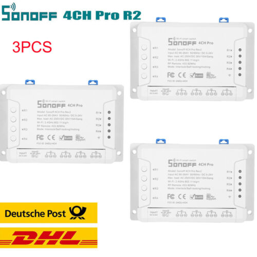 3PCS Sonoff 4CH Pro R2 WiFi Smart Switch Remote Control Work with Alexa Google