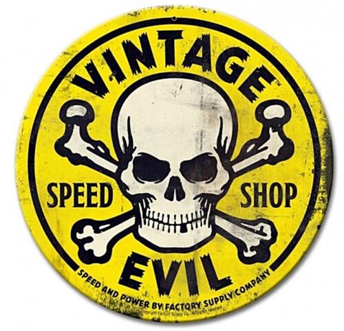 pst Vintage Evil Speed Shop Skull  Round Steel Sign 360mm diameter 