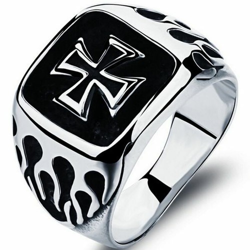 Details about / Men/'s Black Iron Cross Stainless Steel Biker Ring Size 12-15