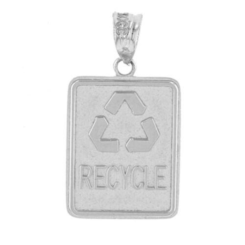 Solid 14k White Gold Environment Recycling Waste Recycle Sign Pendant Necklace 