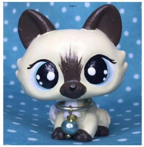 Hand Painted With Accesorios Littlest Pet Shop Cute  Crouching Cat Ooak Custom