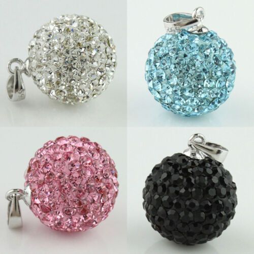 Czech Crystal Pave Charm Round Disco Ball 925 Silver Pendant Stud Earrings Women