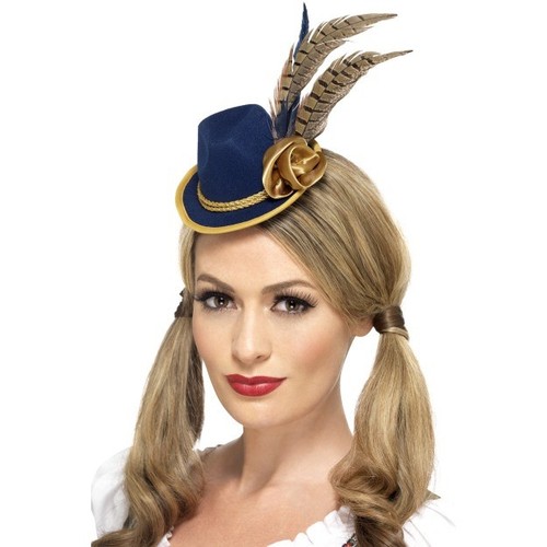 Women/'s Autentico Cappello Bavarese Oktoberfest Mini Blue /& Feather GALLINA Germania Divertente