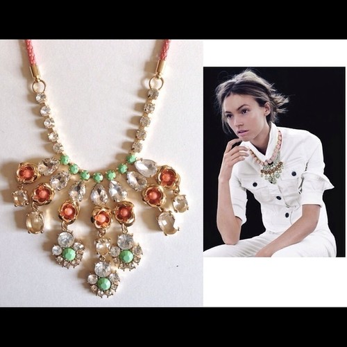 J.Crew Neon Rose Crystal Necklace Flamingo NIP $128