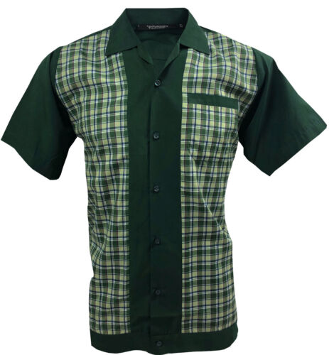 Retro Fashions Men/'s Short Sleeved Shirt Revival Vintage 1960s Green Checked
