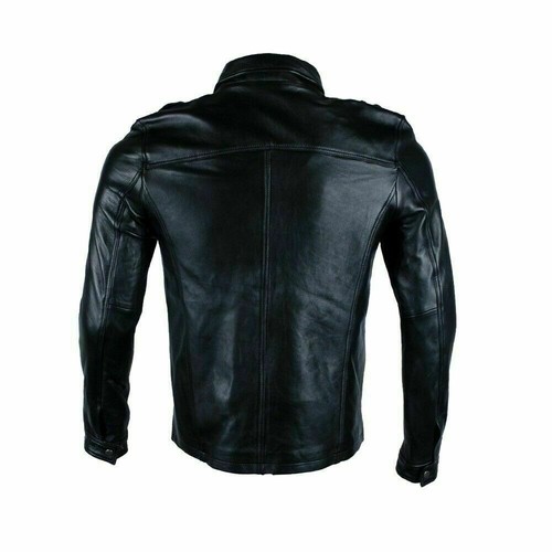 Men/'s Black Timber Washed Slim Fit Shirt Jacket Retro Casual Genuine Leather