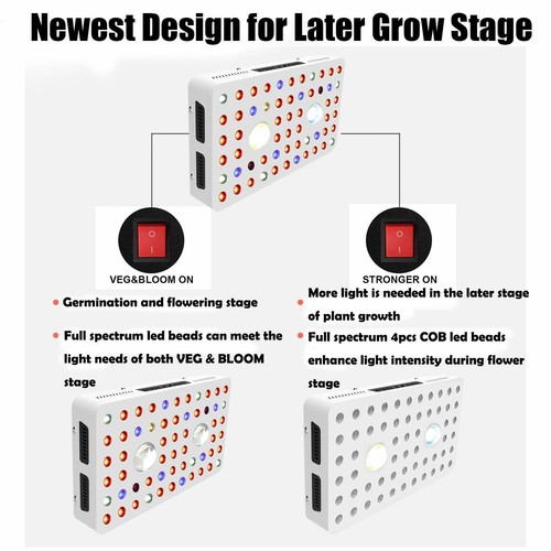 1000W Full Spectrum 2xCOB LED Grow Light 6000K//3000K for Indoor Hydro Plant Herb