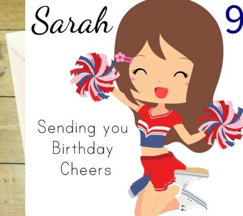 Personalised Handmade Girls Cheerleader Birthday Card cheer glitter 3 4
