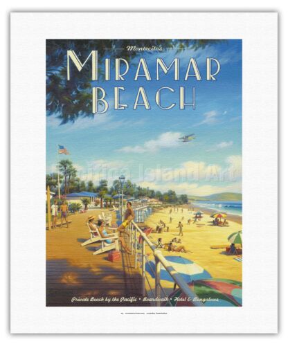 Kerne Erickson Vintage Style Travel Poster Print Giclée Miramar Beach Hotel 