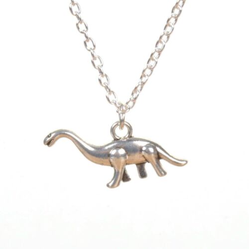 Silver Tone Diplodocus Dinosaur Pendant Necklace Geeky//Cute