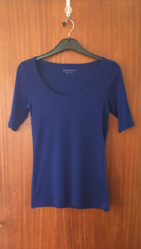 encolure dégagée Manches Mi-Longues Coton T Shirt Taille 8 Cobalt M/&s Femmes Bleu Royal
