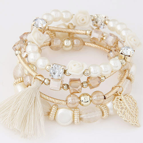 Femmes Boho Perles Cristal Tissage Tassel Bracelet multicouche Coin Bracelets cadeaux 
