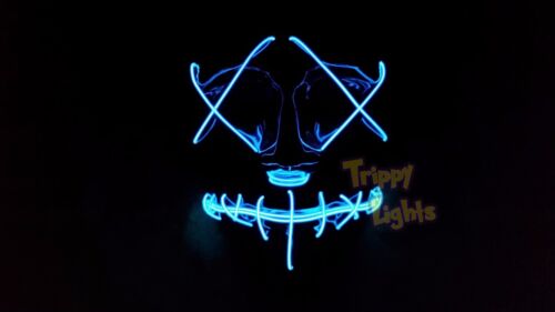 Light Up LED Purge Movie DJ Rave Festival Halloween Costume Cosplay BLUE Mask! 