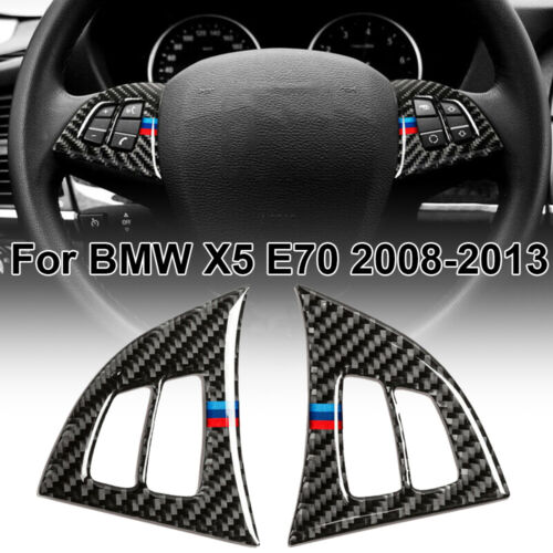 For BMW X5 E70 2008-13 Carbon Fiber Inner Car Steering Wheel Button Cover Trim 