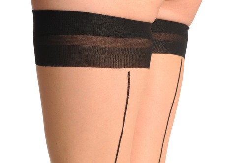 s001338 Nude con Tacco Cubano e cucitura nera
