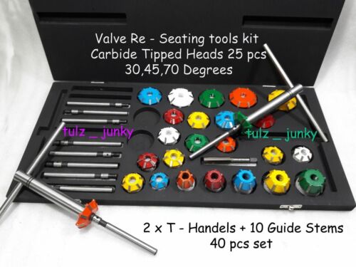 40x VALVE SEAT CUTTER SET CARBIDE TIPPED 10 GUIDE STEMS 30+45+70 DEGREE CUTR HED