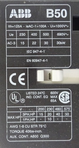 ABB b50 leistungsschütz Protège Contactor 22 KW chez 400 V Ith 125 A bobine 380//400v