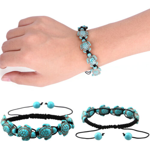 VINTAGE Bohème bracelet turquoise tortue Réglable Tressé Corde Bracelet Jo