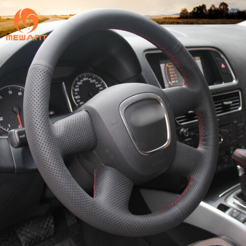 Custom Black Genuine Leather Steering Wheel Cover for Audi A3 A4 B8 A6 C6 Q5 Q7