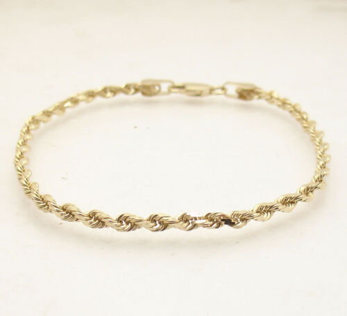 7/" SOLID Diamond Cut Rope Chain Bracelet Lobster Lock REAL 14K Yellow Gold