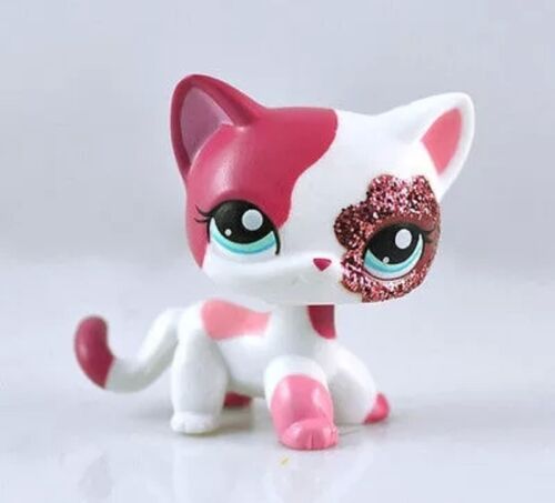 lps Cat littlest pet shop short hair Pink White Glitter Sparkle kitty #2291