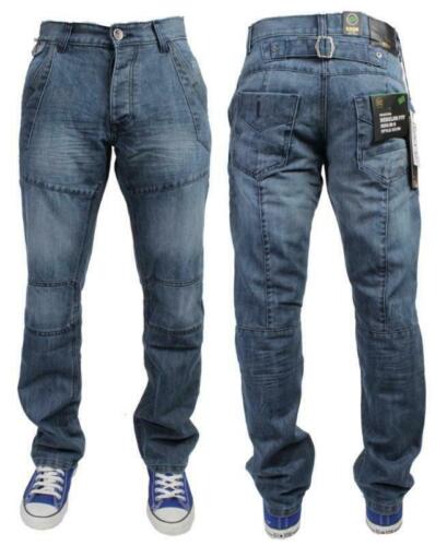 Enzo Mens Designer Straight Fit Regular Leg Denim Jeans Casual Work Pants 28-48 