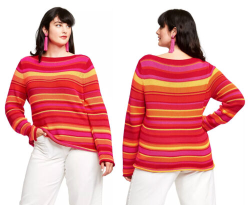 Details about   Isaac Mizrahi x Target Striped Boat Neck Pullover Sweater Womens Plus Size 2X 
