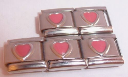 PINK LOVE HEART Italian Charm June October Birthstone fits Classic Bracelets 9mm