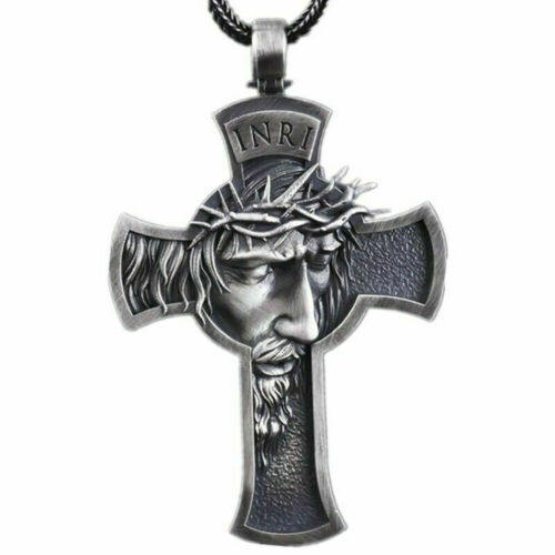 Halskette Anhänger Herren Damen Kreuz Gott Glaube Edelstahl Gold Schwarz Jesus 