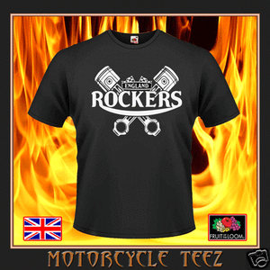 CAFE RACER MOTORCYCLE QUALITY BIKER ROCKER T-SHIRT ROCKERS CROSSED PISTONS