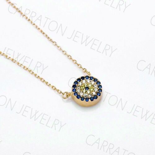 Genuine 925 Sterling Silver Necklace Turkey Round Evil Eye Necklaces AAA Women