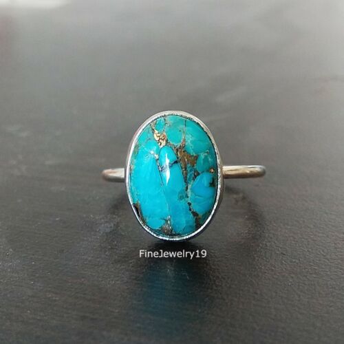 Turquoise Ring Blue Copper 925 Sterling Silver Ring Handmade Women Jewelry A76
