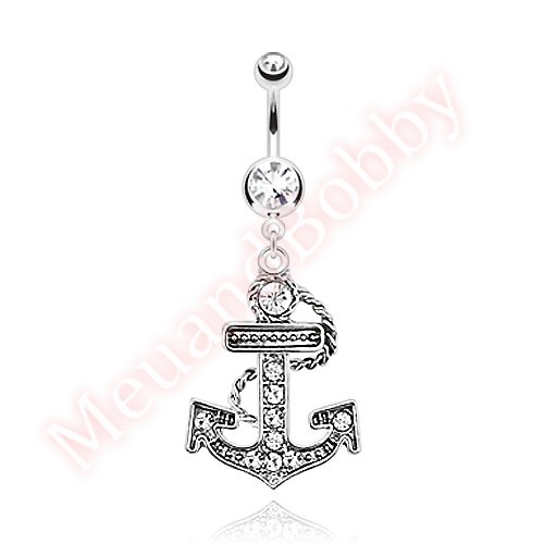 Gem Anchor Belly Button Bar Navel Ring Dangle Barbell Body Piercing Jewellery