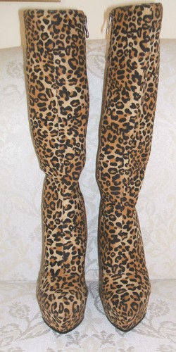 BN SERGIO TODZI SIZE 3 4 5 6 LEOPARD FUSHIA PINK WEDGE KNEE HIGH SLIM LEG BOOTS