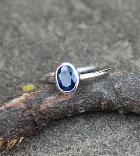NATURAL BLUE SAPPHIRE 925 STERLING SILVER OVAL CUT RING JEWELRY SIZE US 3-13