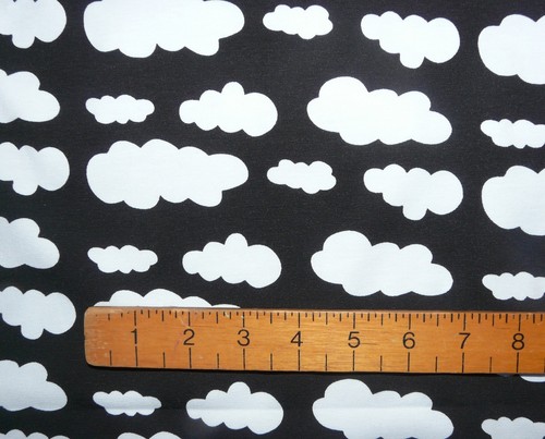 Fabric Cotton//elastane Black cloud print knit medium weight knit.
