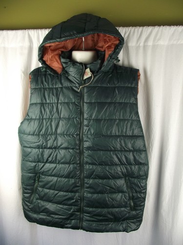 BNWT Mens Sz X Large Rivers Forest Green//Orange Padded Lined Zip Warm Hood Vest