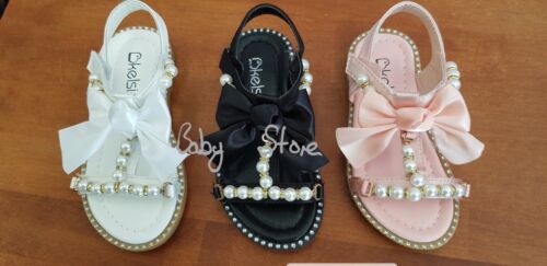 Sizes UK Infant 3-7 Girls Gorgeous Spanish Style ribbon  bow /& Pearl Sandals