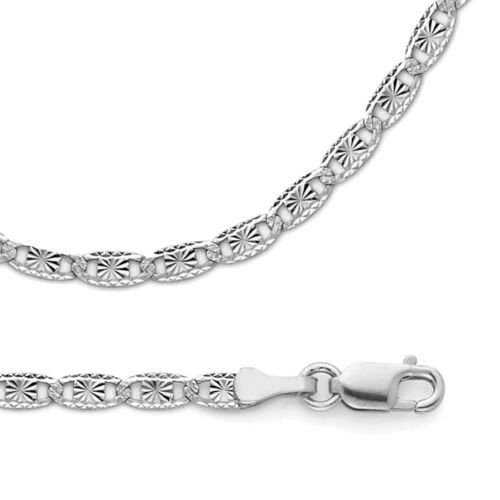 2.6 mm Valentino Chain Solid 14k White Gold Necklace Flat Link Star Edge