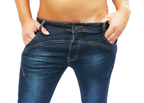 Damen Jeans Baggy Boyfriend Hose Chino Stonewashed Stretch Hüfthose Pump Pluder