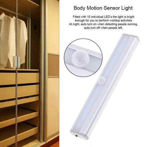 10 LEDs USB Motion Sensor Night Light Battery Operated Adhesive Strip Bar Light