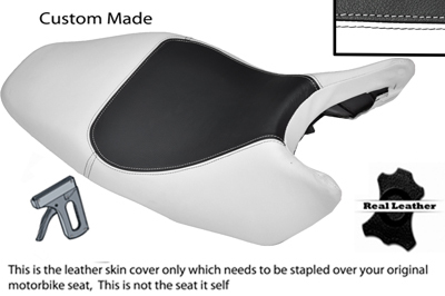 BLACK AND WHITE CUSTOM MADE FITS HONDA HORNET CB 600 02-04 LEATHER SEAT COVER