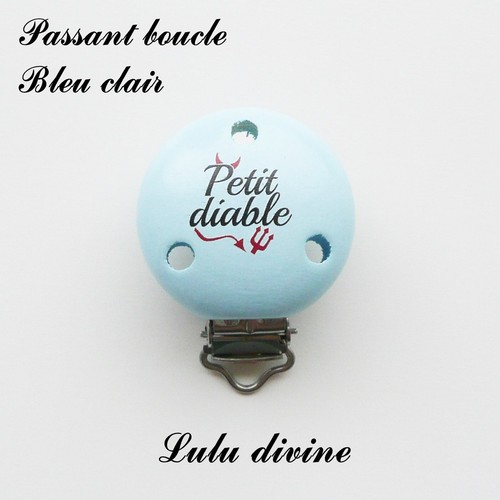 Petit diable : Bleu clair Pince // Clip en bois passant boucle attache tétine