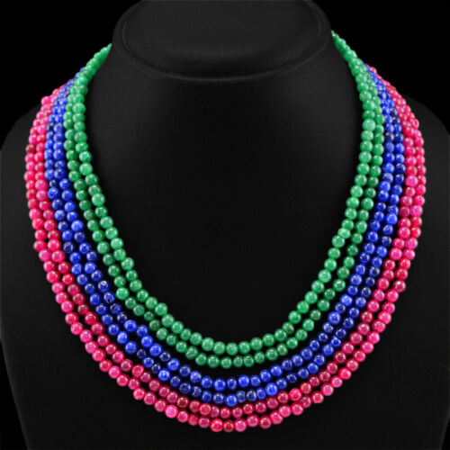 EMERALD /& SAPPHIRE BEADS NECKLACE TOP MOST SELLING 420.50 CTS EARTH MINED RUBY