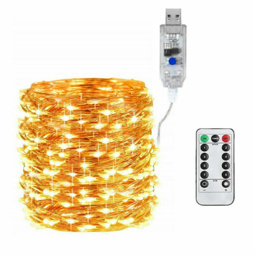 66FT LED String Lights Fairy Light IP67 Waterproof USB 200 LED Remote Control 