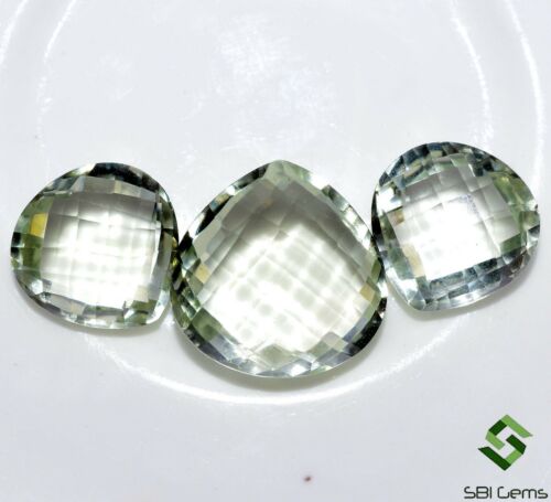30.25 Cts Natural Green Amethyst Pear Checker Cut 3 Pcs Set Loose Gemstones 