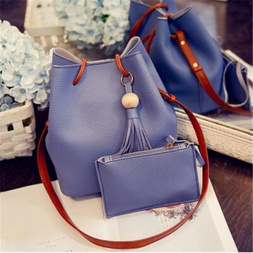 Female Shoulder Bag Faux Leather Tassel Button Multicolor Casual Bucket Bags AL