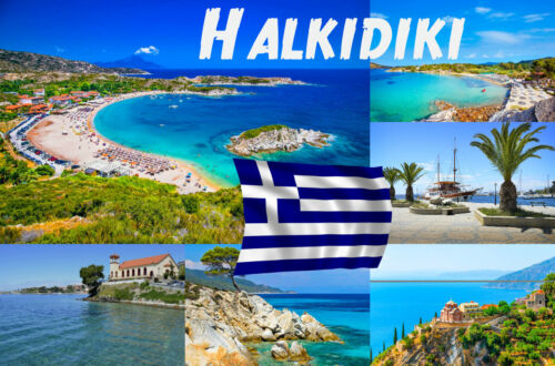 SOUVENIR NOVELTY FRIDGE MAGNET HALKIDIKI SIGHTS / FLAG / NEW / GIFTS GREECE 