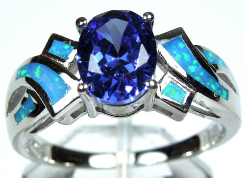 Tanzanite /& Blue Fire Opal Inlay 925 Sterling Silver Wedding Ring Sz 6,7,8,9